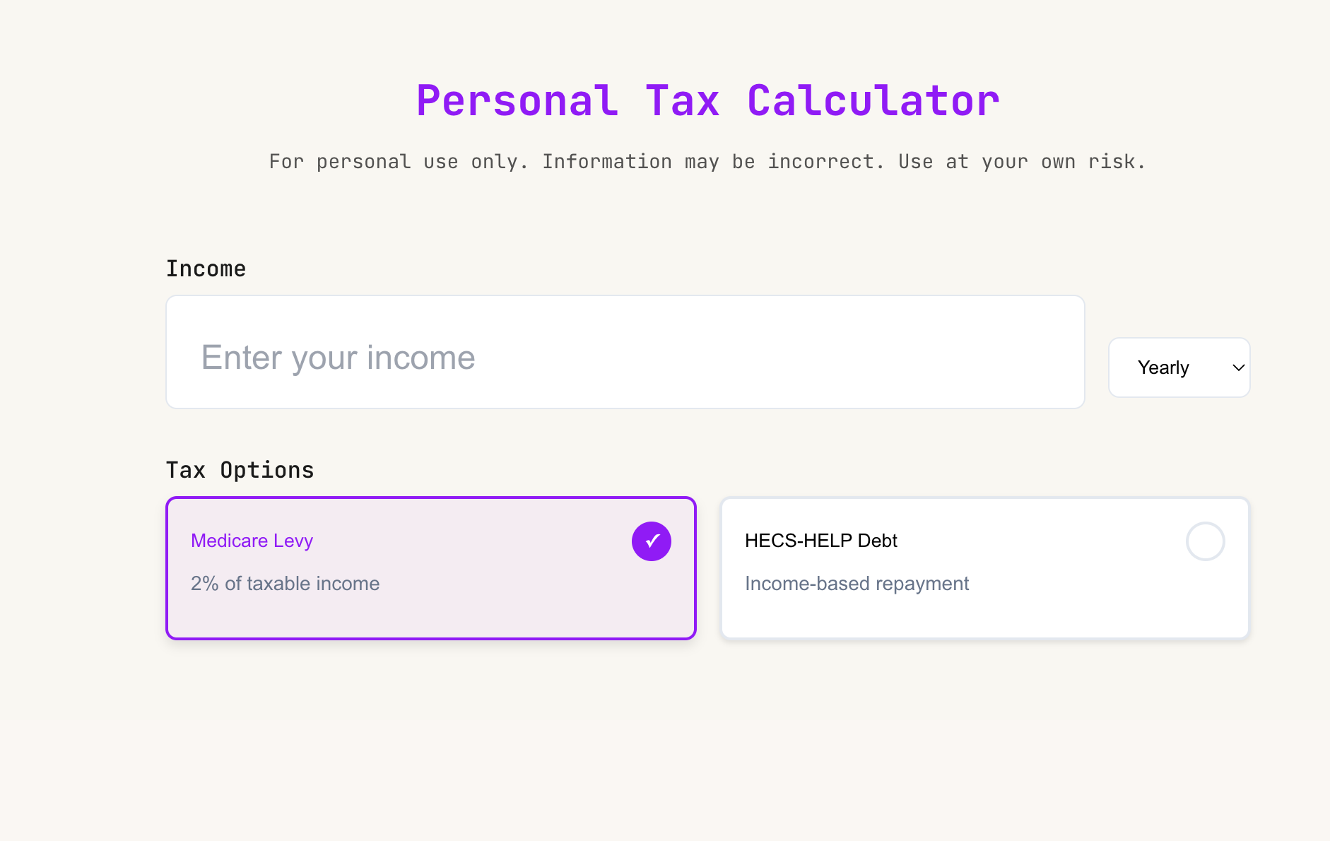 Personal Tax Calculator
